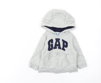 GAP Unisex Baby 6-12 Months Grey Hooded Logo Zip Jacket