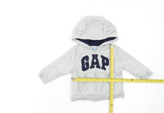 GAP Unisex Baby 6-12 Months Grey Hooded Logo Zip Jacket
