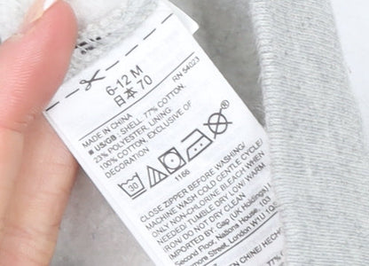 GAP Unisex Baby 6-12 Months Grey Hooded Logo Zip Jacket