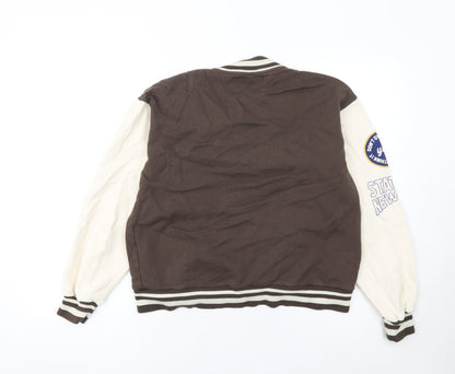 Pull & Bear Women Brown Varsity Jacket Medium Cotton New Jersey NYC