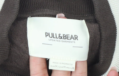 Pull & Bear Women Brown Varsity Jacket Medium Cotton New Jersey NYC