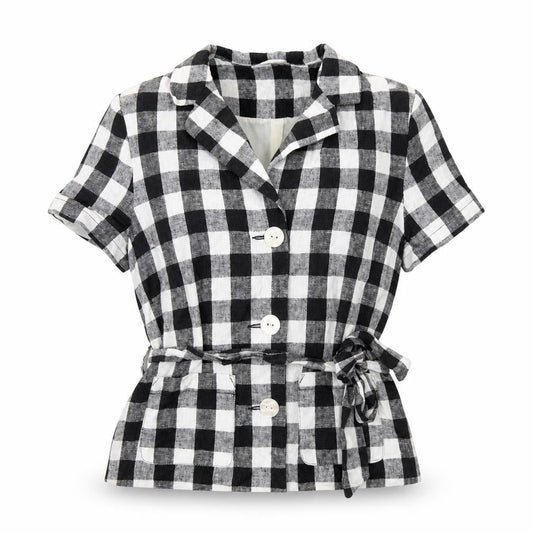 Miss Womens Selfridge Petites Black Check Linen Blend Short Sleeve Blazer UK 8