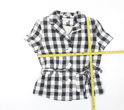Miss Selfridge Petites Black Check Linen Blend Short Sleeve Blazer UK 8