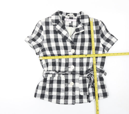 Miss Selfridge Petites Black Check Linen Blend Short Sleeve Blazer UK 8