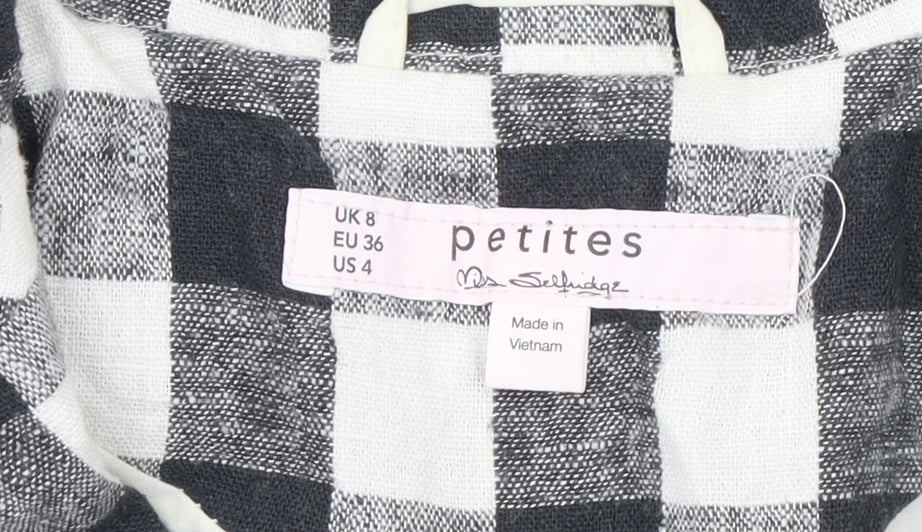 Miss Selfridge Petites Black Check Linen Blend Short Sleeve Blazer UK 8
