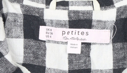 Miss Selfridge Petites Black Check Linen Blend Short Sleeve Blazer UK 8
