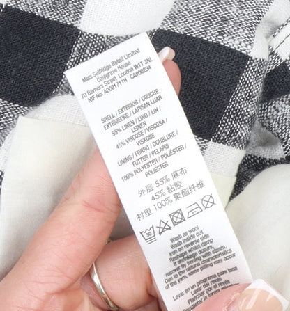 Miss Selfridge Petites Black Check Linen Blend Short Sleeve Blazer UK 8