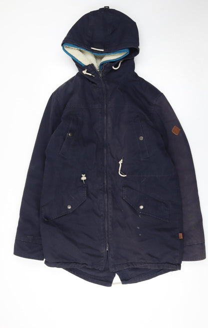 Bellfield Women's Blue Cotton Hooded Parka Jacket Size M