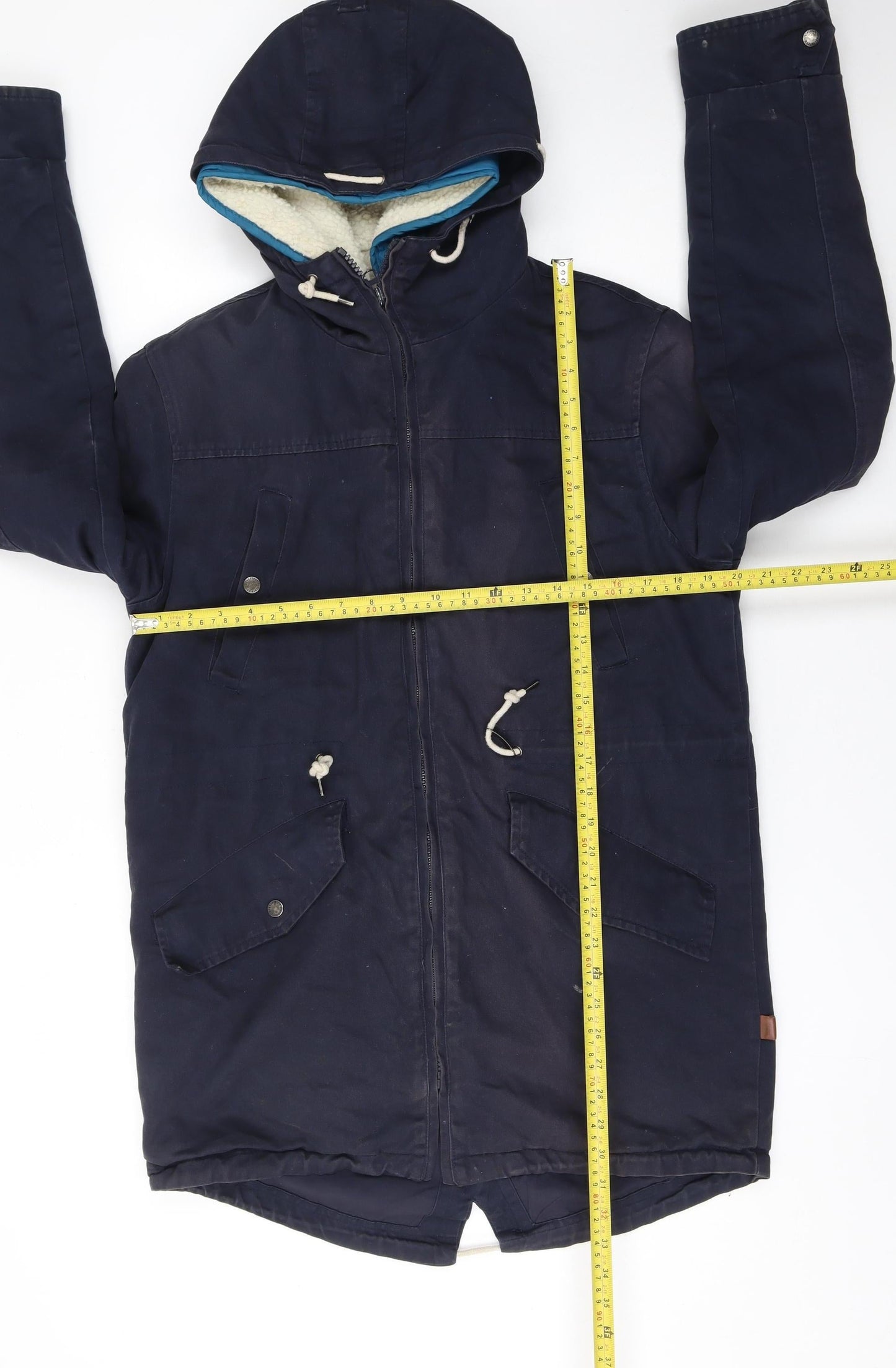 Bellfield Women's Blue Cotton Hooded Parka Jacket Size M