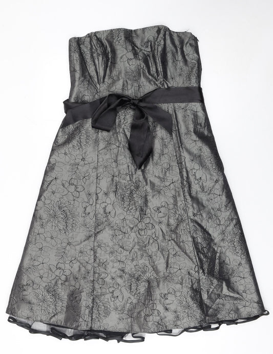 Debenhams Women Grey Floral Strapless A-Line Dress Size 14