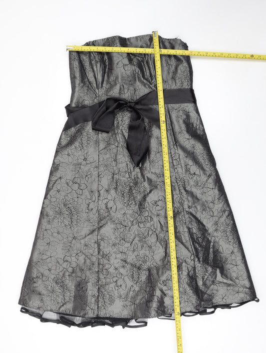 Debenhams Women Grey Floral Strapless A-Line Dress Size 14
