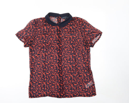 French Connection Women's Red Animal Print Chiffon Blouse Size 10