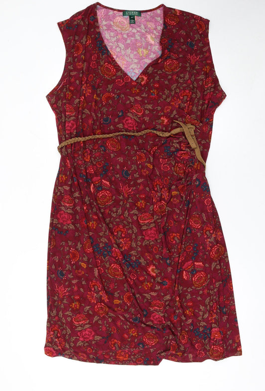 Ralph Lauren Womens Red Floral Wrap Midi Dress 3XL