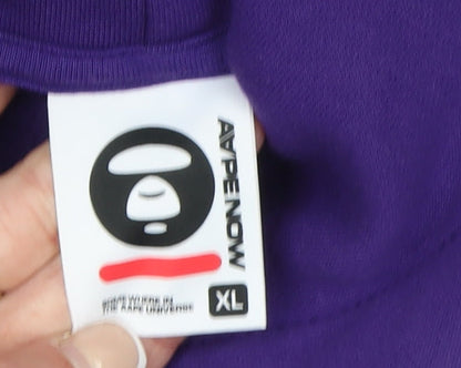 Aape Men's Purple XL Pullover Hoodie Streetwear Graphic Cotton Blend