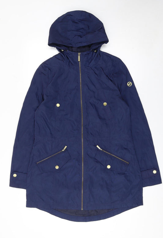 Michael Kors Womens Blue Hooded Parka Coat Size M
