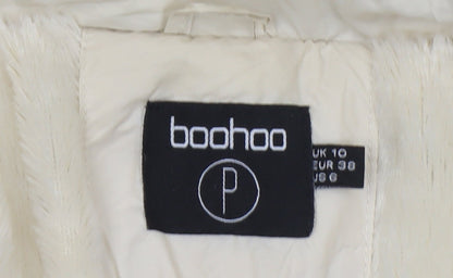 Boohoo Womens Ivory Faux Fur Hooded Puffer Jacket Size 10