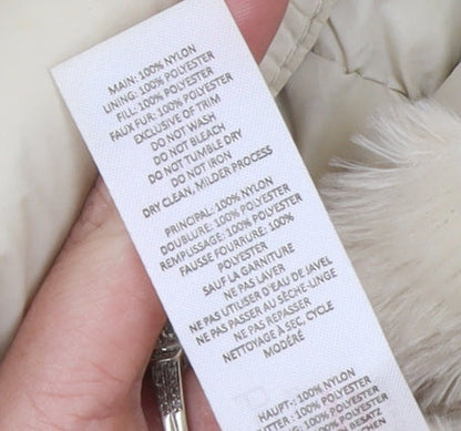 Boohoo Womens Ivory Faux Fur Hooded Puffer Jacket Size 10