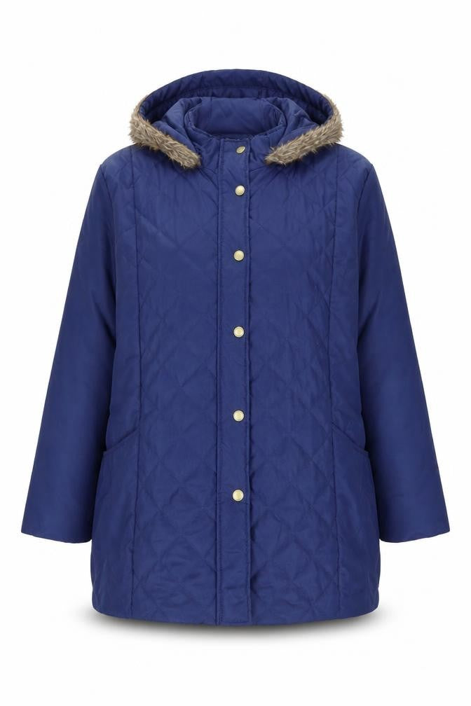 Womens UK Size XL Anne de Lançay Blue Quilted Coat