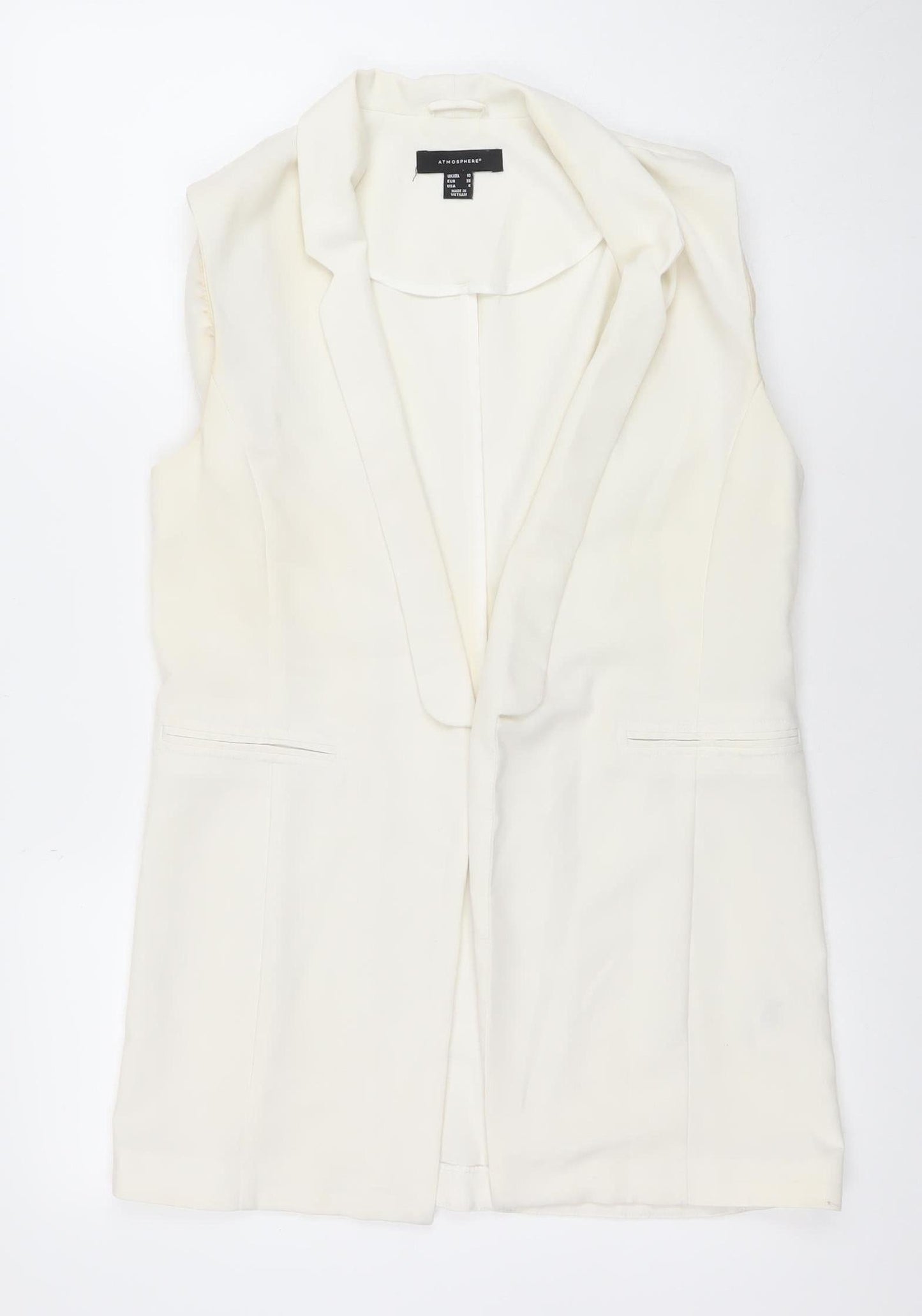 Atmosphere Women's Ivory Size 10 Sleeveless Shawl Lapel Waistcoat