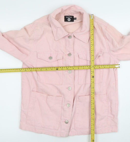 Boohoo Women Pink Corduroy Button Jacket UK 8 Casual Long Sleeve