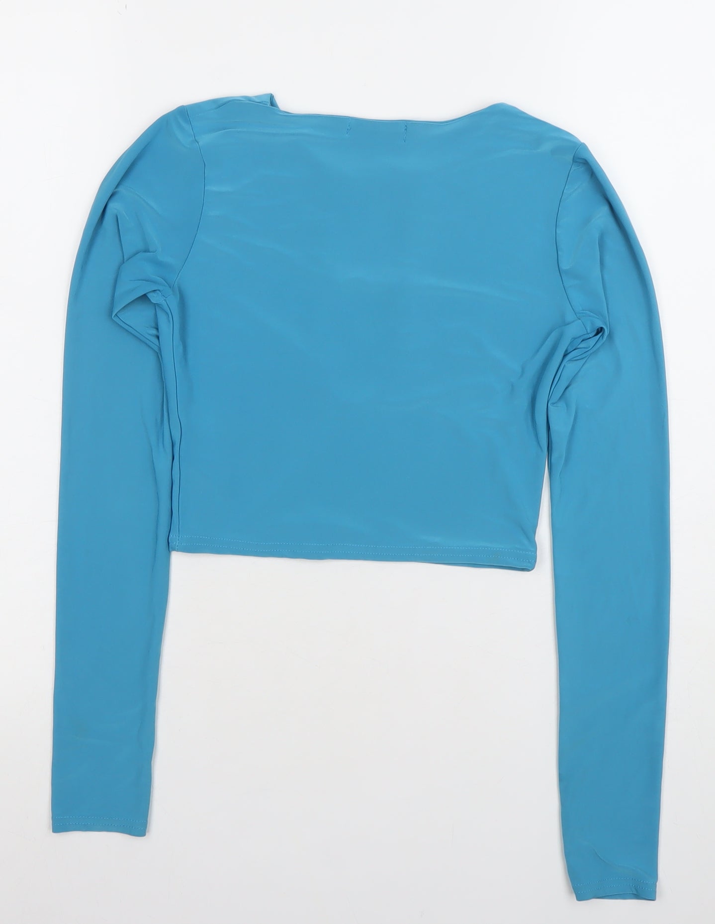 PrettyLittleThing Women's Blue Cropped Long Sleeve Beaded Top Size 6