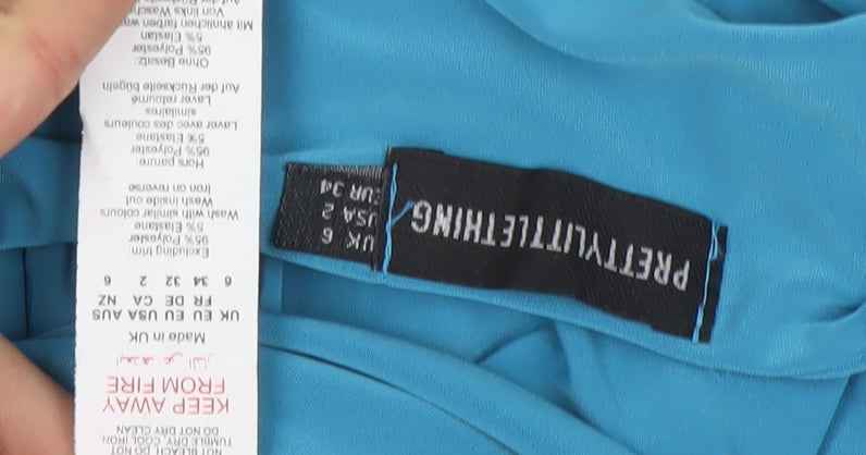 PrettyLittleThing Women's Blue Cropped Long Sleeve Beaded Top Size 6