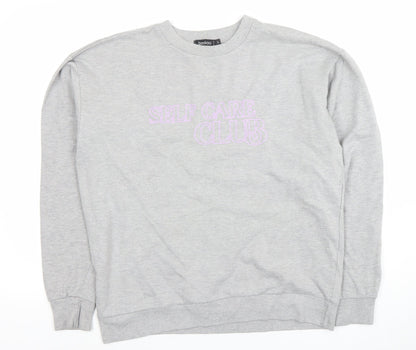 Boohoo Women Grey Self Care Club Sweatshirt L Crew Neck Pullover