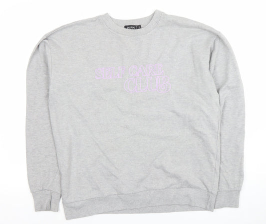Boohoo Women Grey Self Care Club Sweatshirt L Crew Neck Pullover