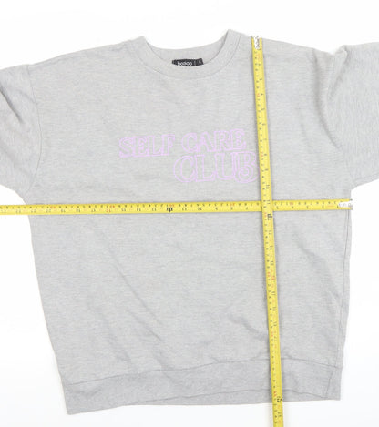 Boohoo Women Grey Self Care Club Sweatshirt L Crew Neck Pullover