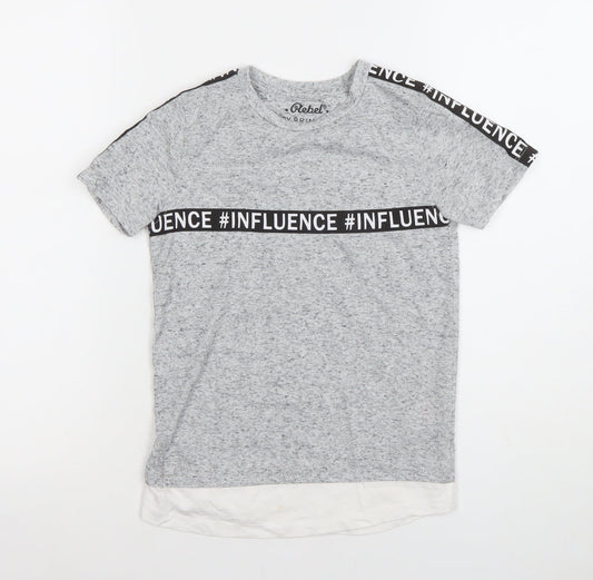 Primark Boys Grey Influence T-Shirt 7-8 Years Short Sleeve Cotton Blend