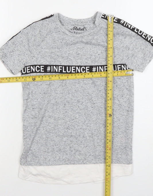 Primark Boys Grey Influence T-Shirt 7-8 Years Short Sleeve Cotton Blend