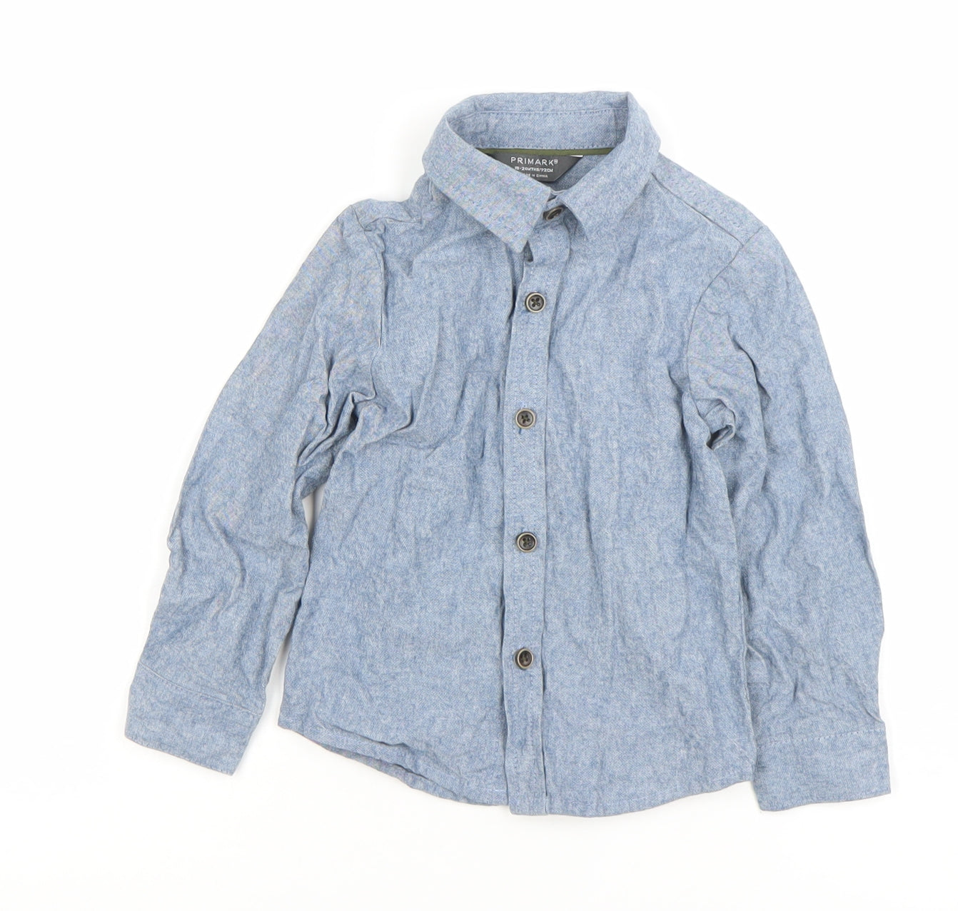 Primark Unisex Baby Blue Cotton Button-Up Long Sleeve Shirt 18-24 Months