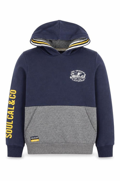 SoulCal Boys Grey Blue Pullover Hoodie Age 9-10Y Cotton Blend