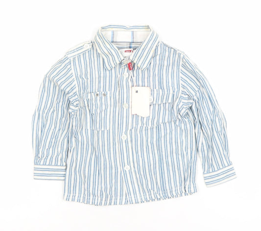 Name It Boys Blue Striped Cotton Long Sleeve Button-Up Shirt 9-12 Months