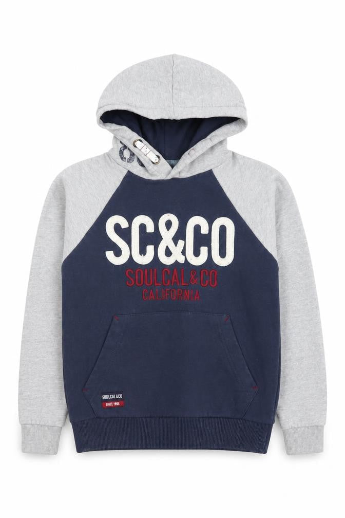 SoulCal Boys Navy Grey Pullover Hoodie Age 9-10 Years Cotton Blend