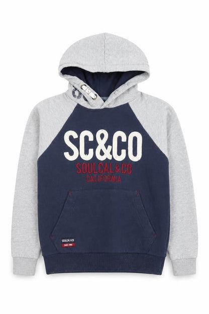 SoulCal Boys Navy Grey Pullover Hoodie Age 9-10 Years Cotton Blend