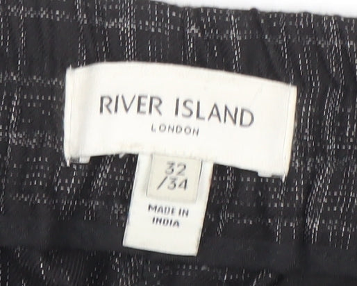 River Island Men's Black Check Slim Fit Joggers 32W 34L