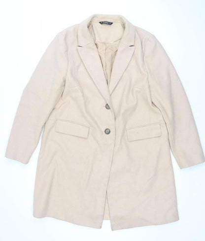 Dunnes Women Beige Long Buttoned Overcoat Size 16 Polyester
