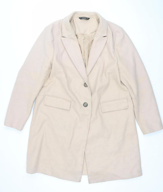 Dunnes Women Beige Long Buttoned Overcoat Size 16 Polyester