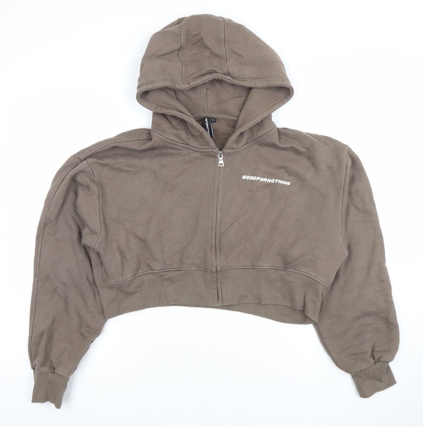 Womens UK Size S Good For Nothing Brown Full Zip Hoodie