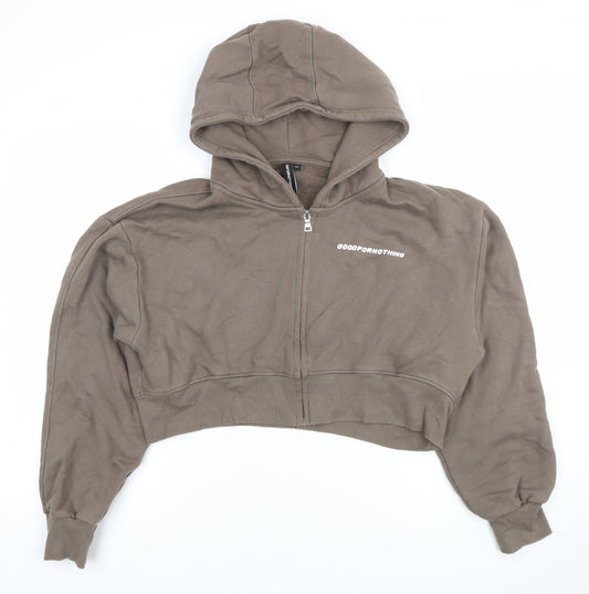 Womens UK Size S Good For Nothing Brown Full Zip Hoodie