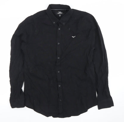 Threadbare Men's Black Button-Down Long Sleeve Casual Cotton Shirt M