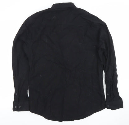 Threadbare Men's Black Button-Down Long Sleeve Casual Cotton Shirt M