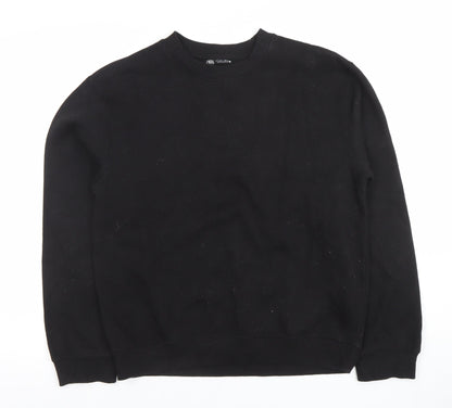 ZARA Men's Black Crew Neck Sweatshirt Size S Regular Fit