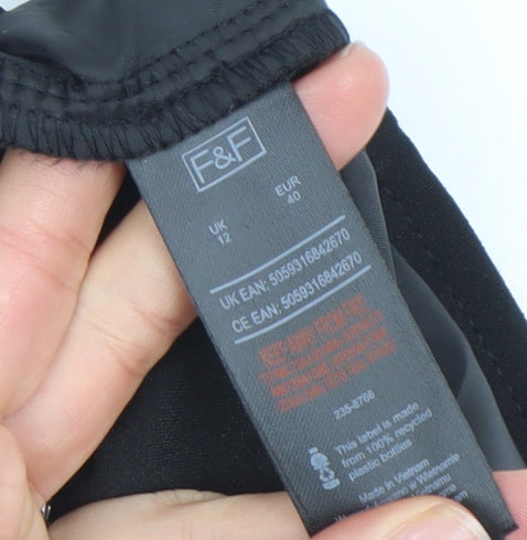 F&F Women Black UK 12 Cropped Trousers Elastic Waist Gold Rings