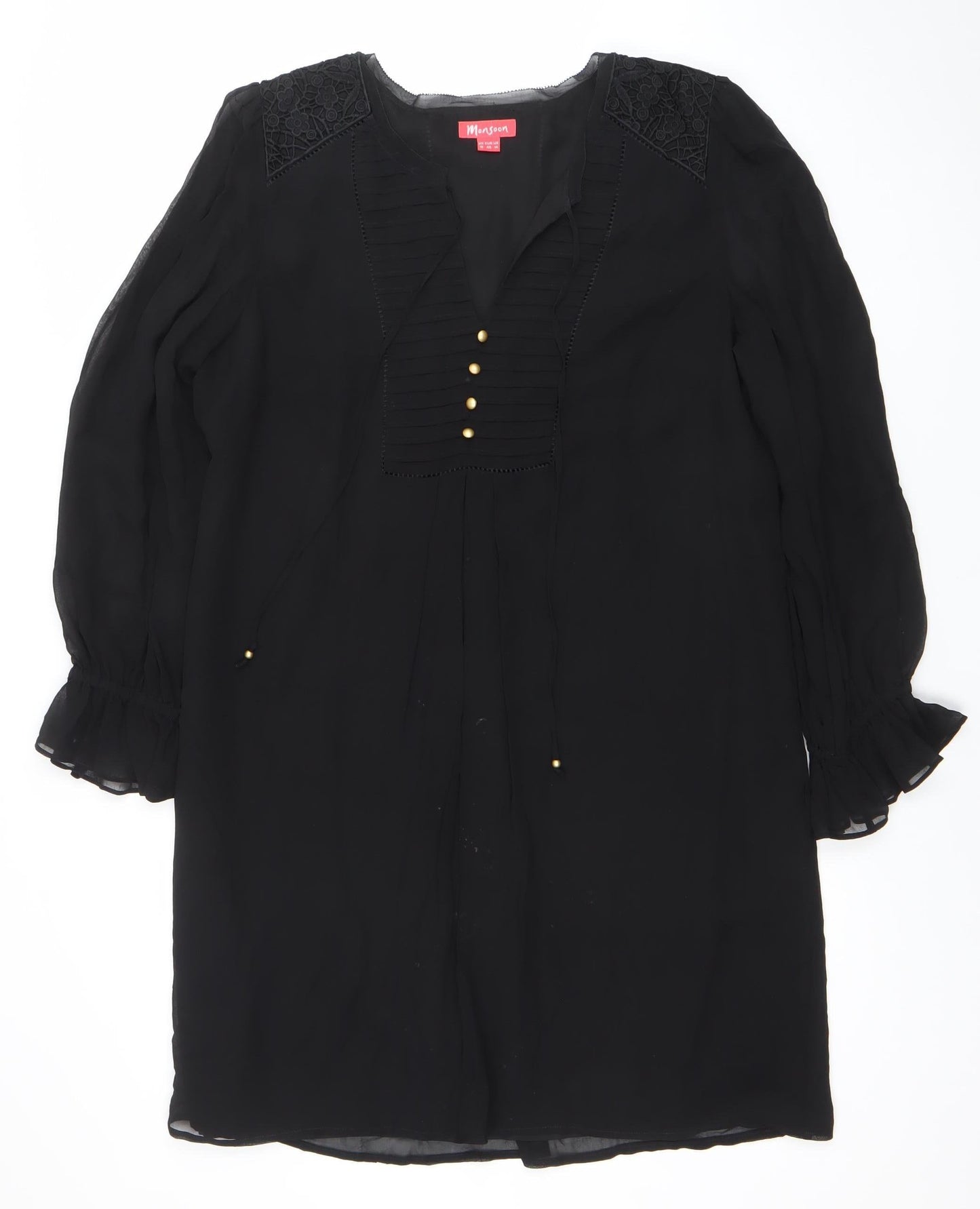 Monsoon Women Black Silk Blend Embroidered Shift Dress Size 18