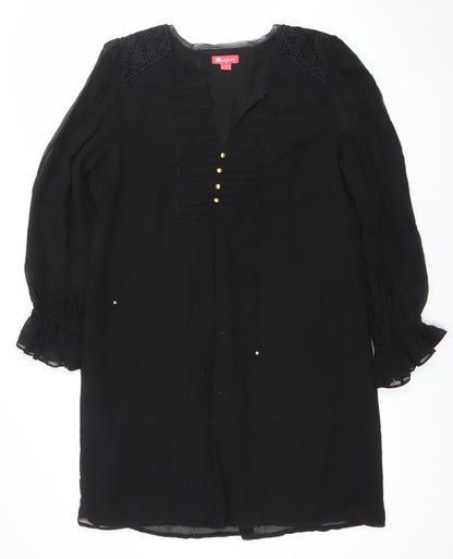 Monsoon Women Black Silk Blend Embroidered Shift Dress Size 18