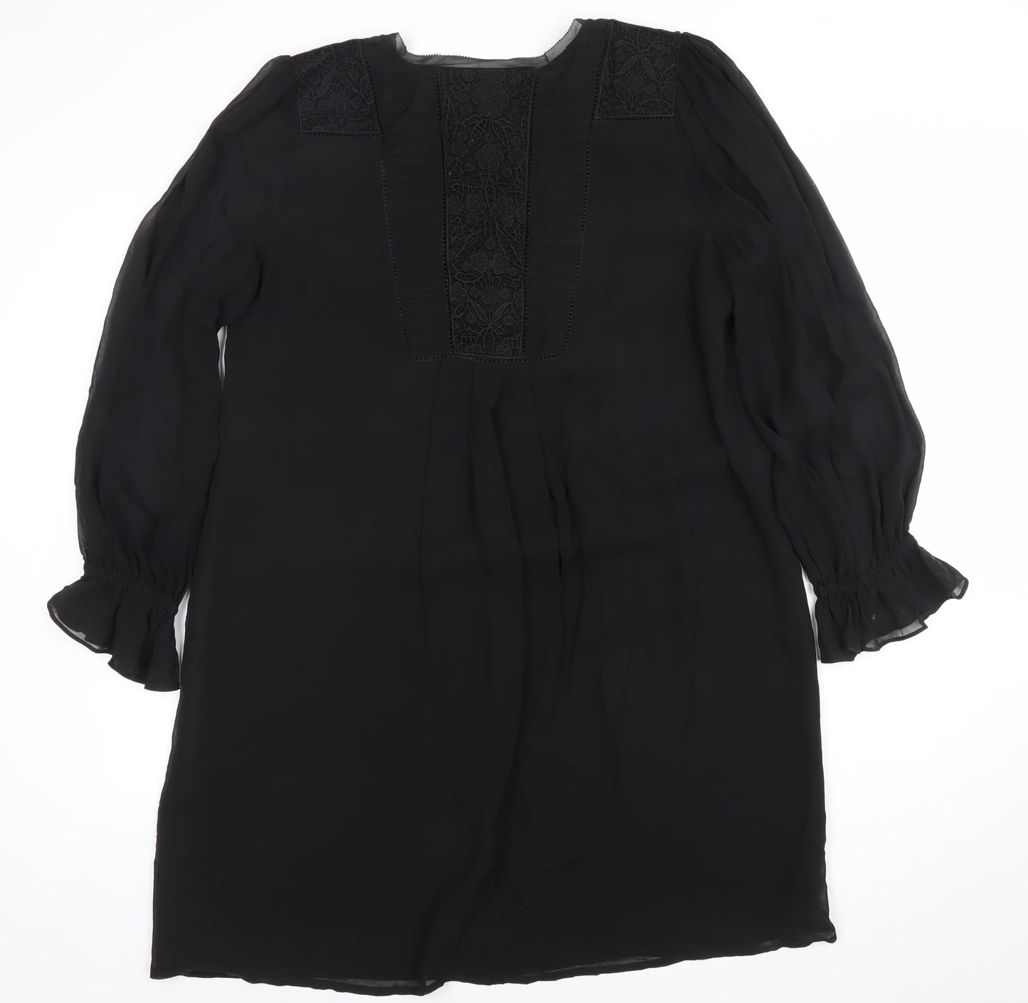 Monsoon Women Black Silk Blend Embroidered Shift Dress Size 18