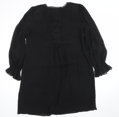 Monsoon Women Black Silk Blend Embroidered Shift Dress Size 18