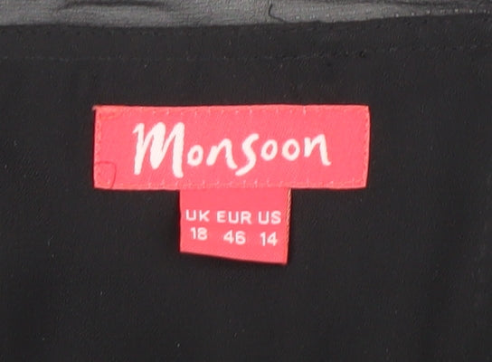 Monsoon Women Black Silk Blend Embroidered Shift Dress Size 18